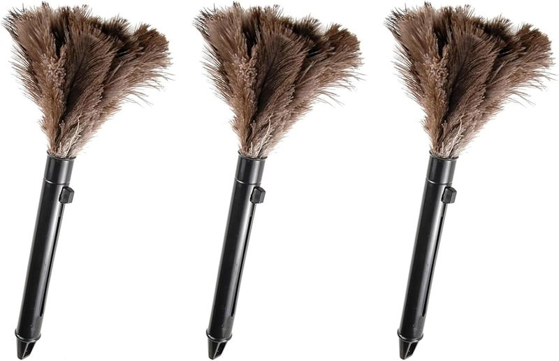 FeelfunFeather Retractable Feather Duster-Genuine Ostrich Feathers,Anti-Static,Reusable Eco-Friendly Handheld Cleaning for Keyboard,Home,Car,Office(10 to 15 Inches) 3 Pack - Image 1